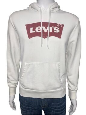 Levi’s Hoodie Men’s Medium White Logo Pullover Sweatshirt Graphic Classic